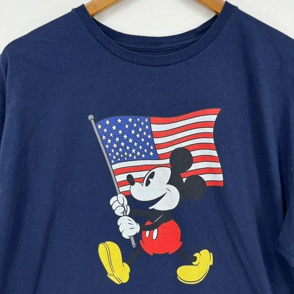 Disney T-Shirt Men's Size XL Navy Blue Mickey Mouse USA Flag Logo Cotton - Picture 4 of 9